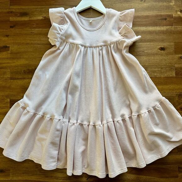 Jane + Jo Short Sleeve Cotton Knit Ribbed Emily Dress - Petal Pink Stripe 10 - Picture 2 of 7